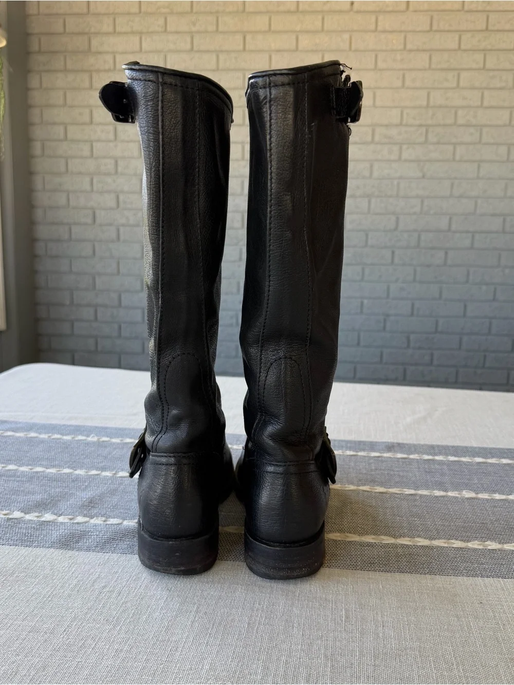 Frye Veronica Slouch Boots Black Leather Harness Engineer Boots Size 6